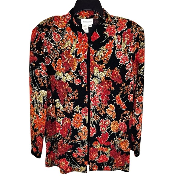 Coldwater Creek Jackets & Blazers - Coldwater Creek Floral Jacket Medium Orange Metallic Gold Fall Colors Open Front